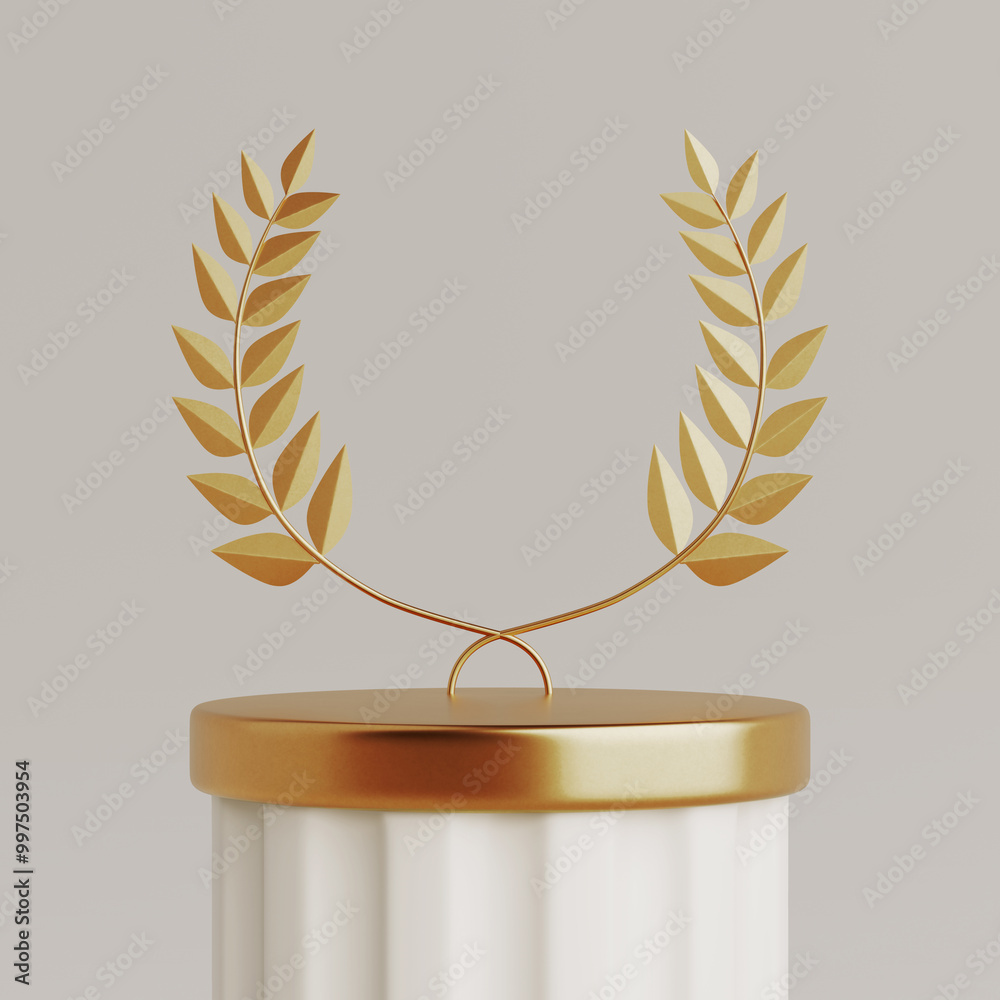 Poster Empty Golden  Laurel Winner First Place Stage Mockup . 3d Rendering