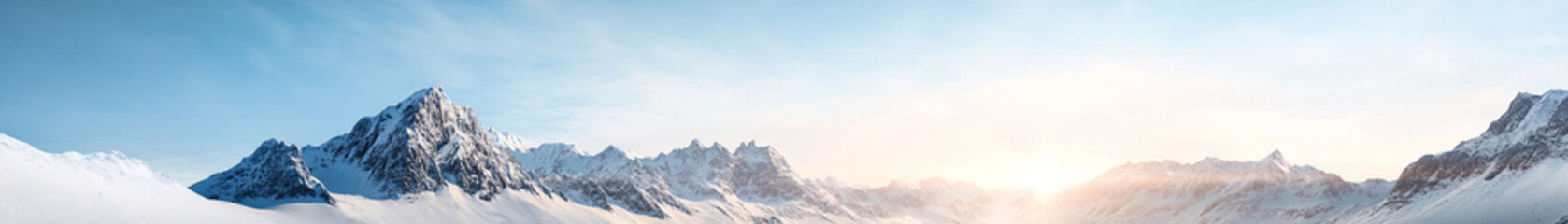 This detailed panoramic view captures the intricate textures of a mountain range, with its steep cliffs and snow-covered peaks. The fine details of the rugged terrain are beautifully enhanced by the