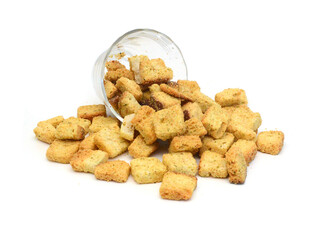 Garlic and cheese bread slices on white background