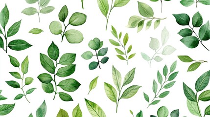 A collection of various green leaves on a white background.