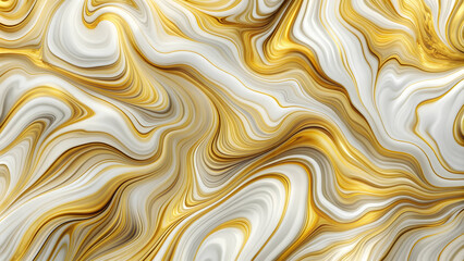 Obraz premium Abstract wavy background resembling white and gold acrylic paint on black with imitation marble texture , texture, abstract