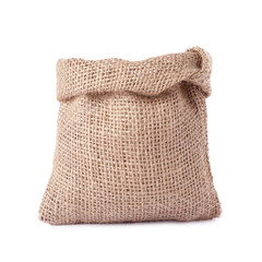 One natural burlap sack isolated on white