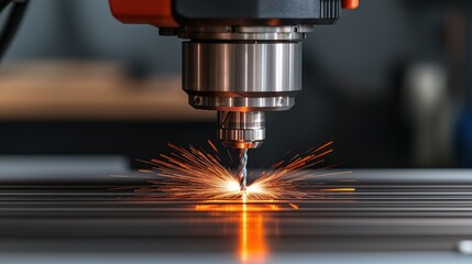 CNC Milling Machine Cutting Metal with Sparks  Industrial Automation Technology
