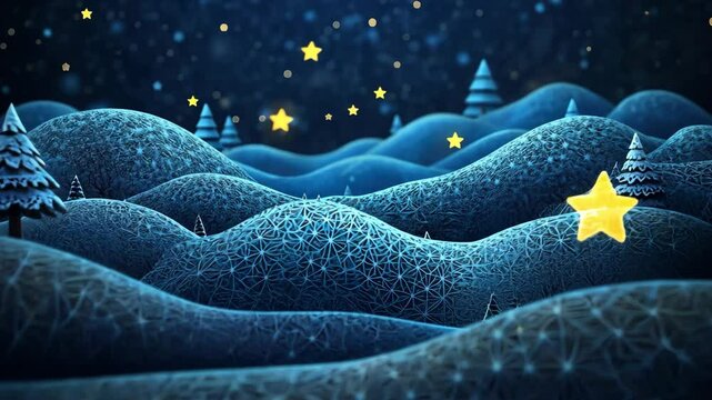 Fantasy Cartoon Animation Background Blue Mountains with Golden Stars