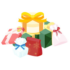 アイソメトリックで描いたプレゼントの山のイラスト