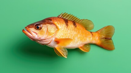 Fresh Yellow Perch Fish on Green Background  Isolated Seafood  Catch and Release  Angler s