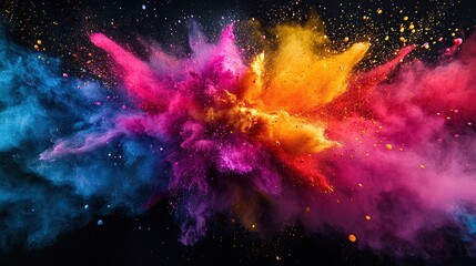 Colorful explosion of paint-like particles.