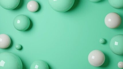 Colorful spheres on a mint green background, perfect for design projects.
