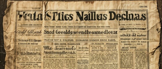 Old Newspaper with a Title "Tials Flies Nailes Declmas"