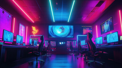 E-sports team in a high-tech gaming room