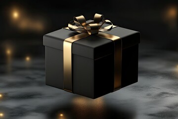 Luxurious Black Gift Box with Elegant Golden Ribbon
