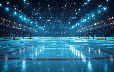 Dynamic Ice Hockey Rink: Empty Goal & Lively Arena Atmosphere