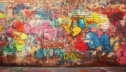 A wall filled with bold, colorful graffiti tags and street art, giving an edgy, urban feel full of energy