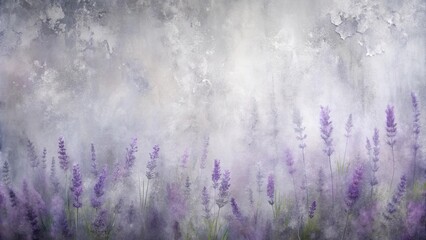 Obraz premium A soft, ethereal depiction of lavender blossoms amidst a hazy, textured background, evoking a sense of serenity and tranquility.