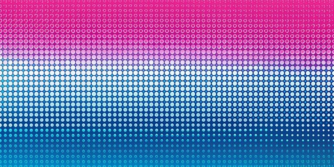 A gradient pattern of circular shapes in shades of pink, blue, and white.