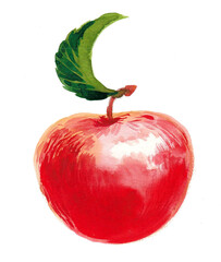 Watercolor apple with green leaf