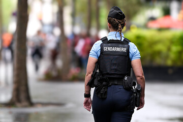 Illustration picture showing a female police officer (woman) with uniform from gendarmerie ensuring...