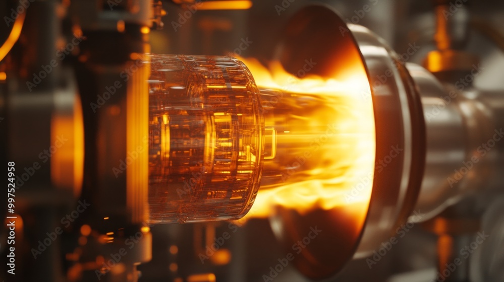 Poster a vivid display of flames erupts from a jet engine's combustion chamber, showcasing the engineering 