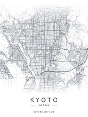 Obraz premium Kyoto minimalist map with highways and streets. Printable Japan map for decoration
