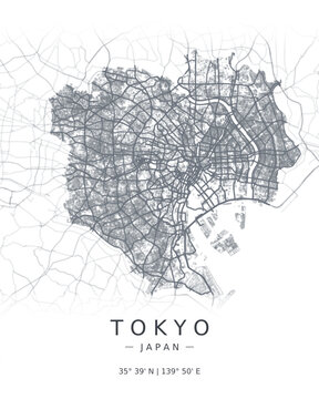 Tokyo minimalist map with highways and streets. Printable Japan map for decoration