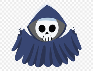 Scary white ghost  wear black hood isolated on png or transparent background,Halloween party banner, blank space for text, element template for poster, brochures, online advertising.vector