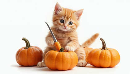 Cute cat carve pumpkins for halloween decorations