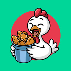 hen logo carrying fried chicken bucket
