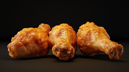 Freshly fried chicken drumsticks in a golden brown crispy coating served on a dark background  This savory and comforting dish is a classic American favorite