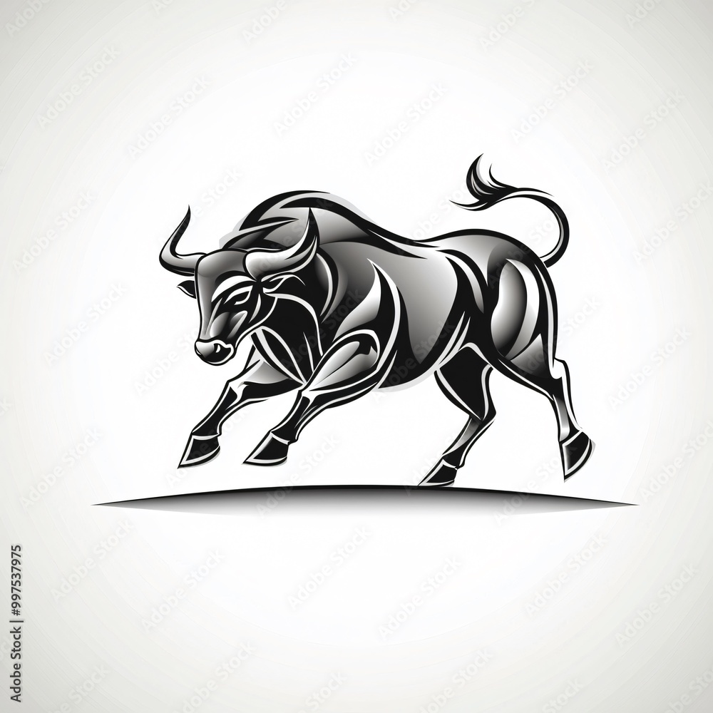 Canvas Prints black and white bull illustration charging powerful aggressive