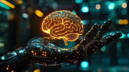 Glowing Brain in Futuristic Digital Concept   Representation of Advancing Technology Innovation and the Power of the Mind