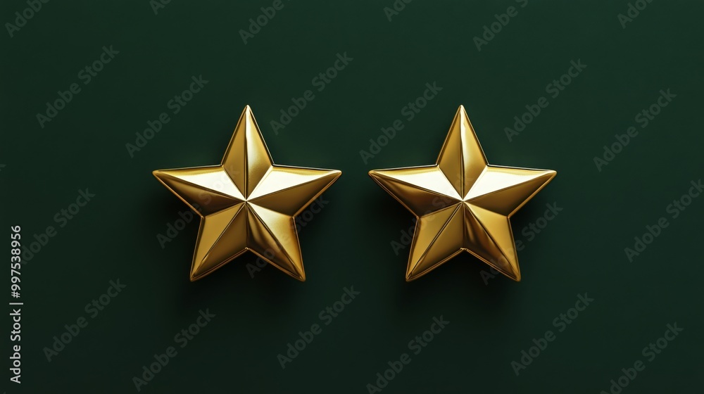 Fototapete two shining golden stars rest side by side on a deep green backdrop, showcasing their intricate desi