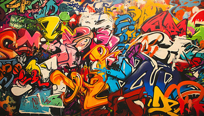 Obraz premium A wall filled with bold, colorful graffiti tags and street art, giving an edgy, urban feel full of energy