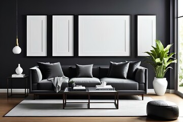 modern living room with sofa, modern interior design, a piece of furniture, a mock-up frame