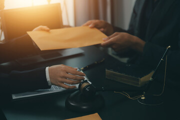 Law theme, gavel or mallet of the judge, lawyer enforcement officers, evidence-based cases taken into account in the court abount business, legislation.