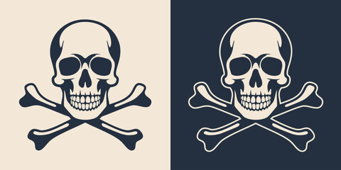 Hand drawn skull and crossbones silhouette illustration