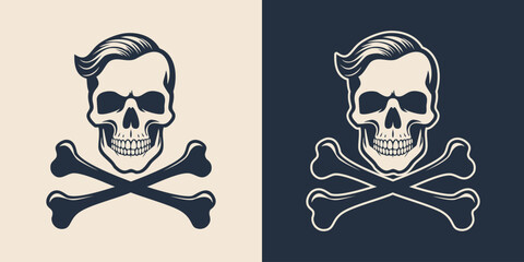 Hand drawn skull and crossbones silhouette illustration