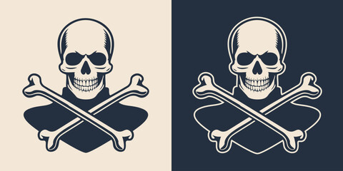 Hand drawn skull and crossbones silhouette illustration