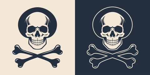 Hand drawn skull and crossbones silhouette illustration