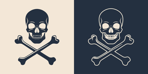 Hand drawn skull and crossbones silhouette illustration