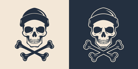 Skull and crossbones monochrome silhouette vector illustration