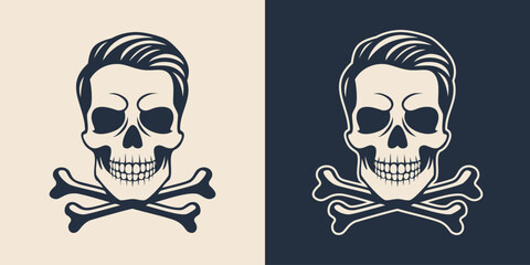 Skull and crossbones monochrome silhouette vector illustration