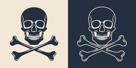 Hand drawn skull and crossbones silhouette tattoo illustration