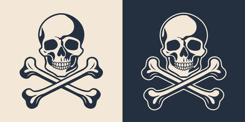 Hand drawn skull and crossbones silhouette tattoo illustration