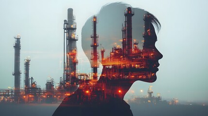 Two silhouettes of people are reflected in a city skyline. Scene is one of reflection and contemplation, as the two figures seem to be looking at the city below them