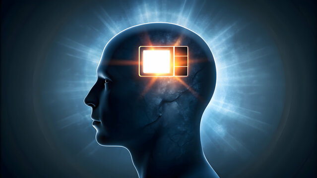 Head silhouette with drained battery symbol, representing burnout syndrome, stress