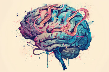 A colorful, artistic representation of a brain, blending psychedelic hues and abstract lines, evoking creativity and imagination.