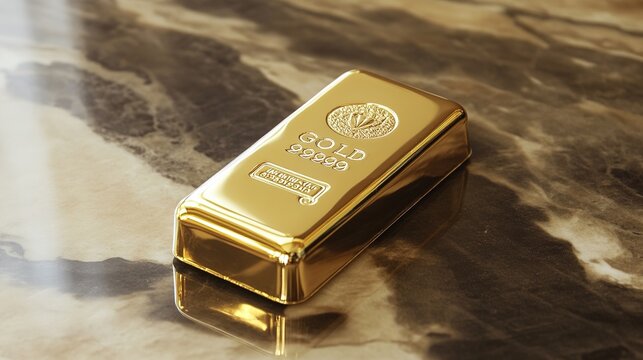  A realistic-looking gold bar made of plastic, designed to mimic the appearance of real gold. This vibrant and shiny plastic bar showcases intricate details and a smooth finish, 