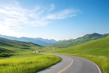 Winding Road Through Picturesque Mountainous Landscape Inviting and Adventure