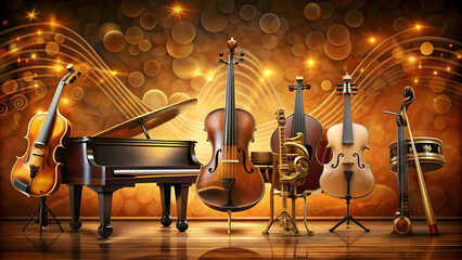 Fototapeta premium Classical music concert poster with elegant design and musical instruments, classical music, concert, performance, opera