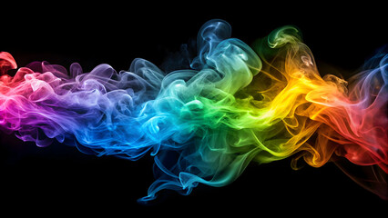 Obraz premium Abstract colorful smoke waves on black background, render , colorful, smoke, abstract, waves, black background, render